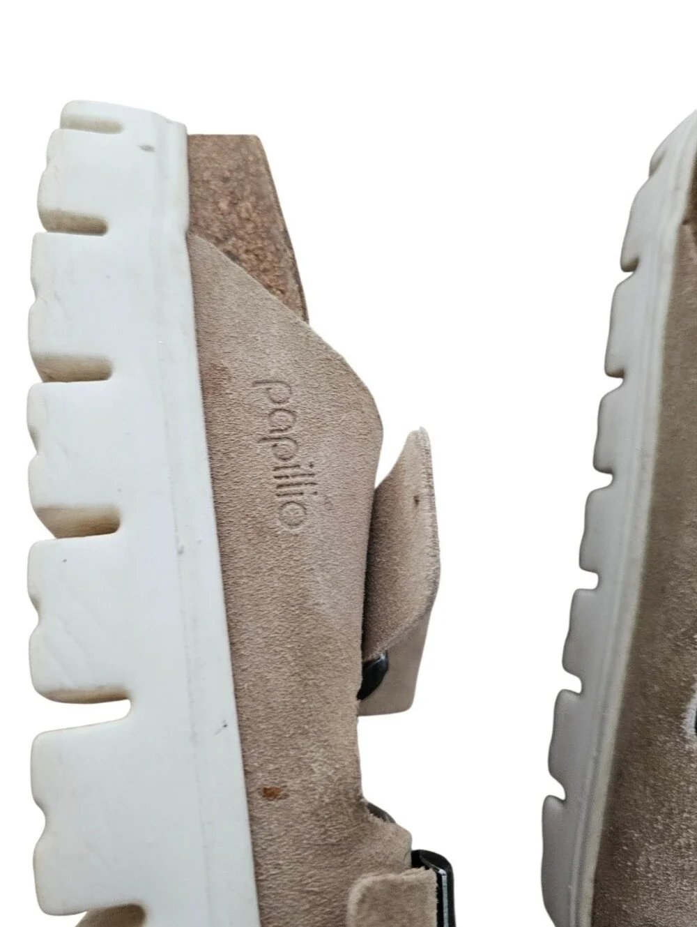 Papillio Birkenstock Platform Beige Suede Double-Buckle Slide Sandals EU 39